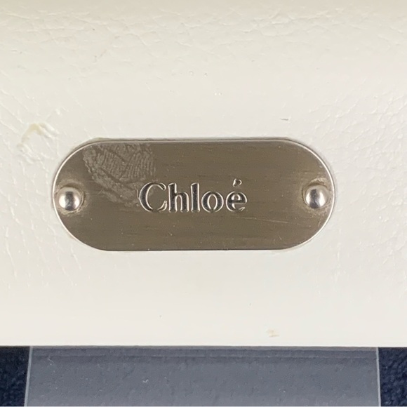 CHLOE Sunglasses Case White Faux Leather Metal Feet On Bottom Logo Plate Luxury - Picture 2 of 13